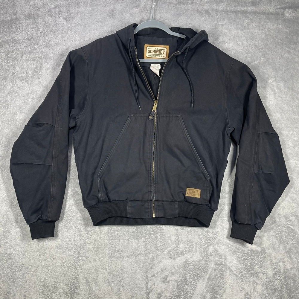 C.E. Schmidt Workwear Jacket Mens Medium Black Hooded Duck Canvas THJ50BK